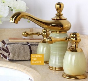 Modern Seramikli Altın Kaplama 3'lü Lavabo Armatürü