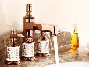 Modern Kırmızı Altın Kaplama Armatür - Üçlü Set